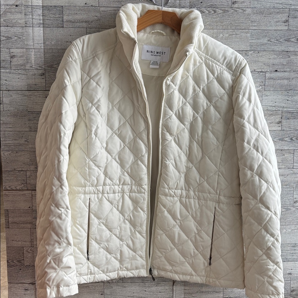 Nine West Coat‎ Anorak Down Puffer Jacket Womens XL Ivory Classic Warm Fleece